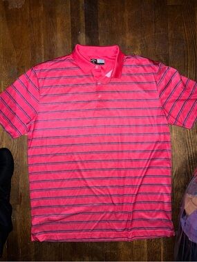 Men's Pink Striped Callaway Polo Shirt - Classic Short Sleeve